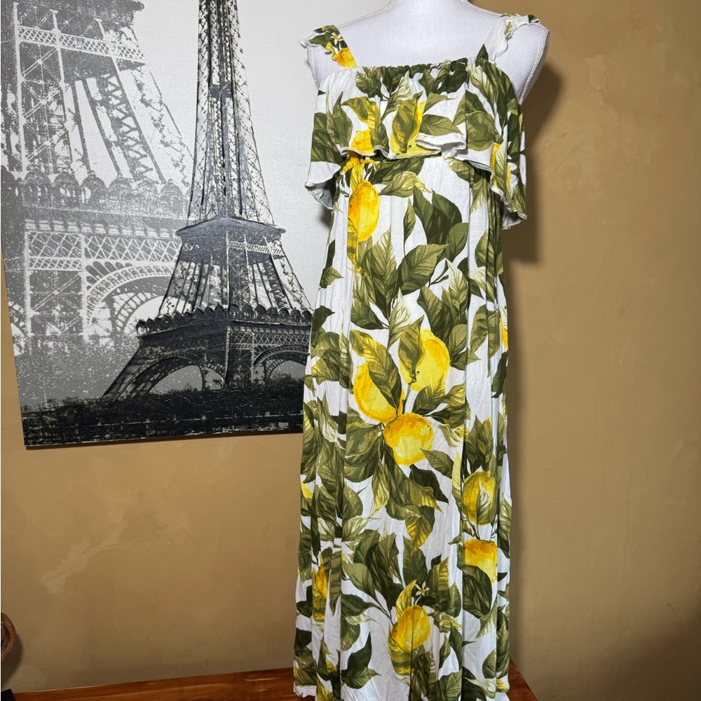 H&M White Lemon-Print Maxi Dress Maternity